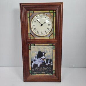 The Danbury Mint Border Collie Stained Glass Lighted Clock 4-Seasons Like New